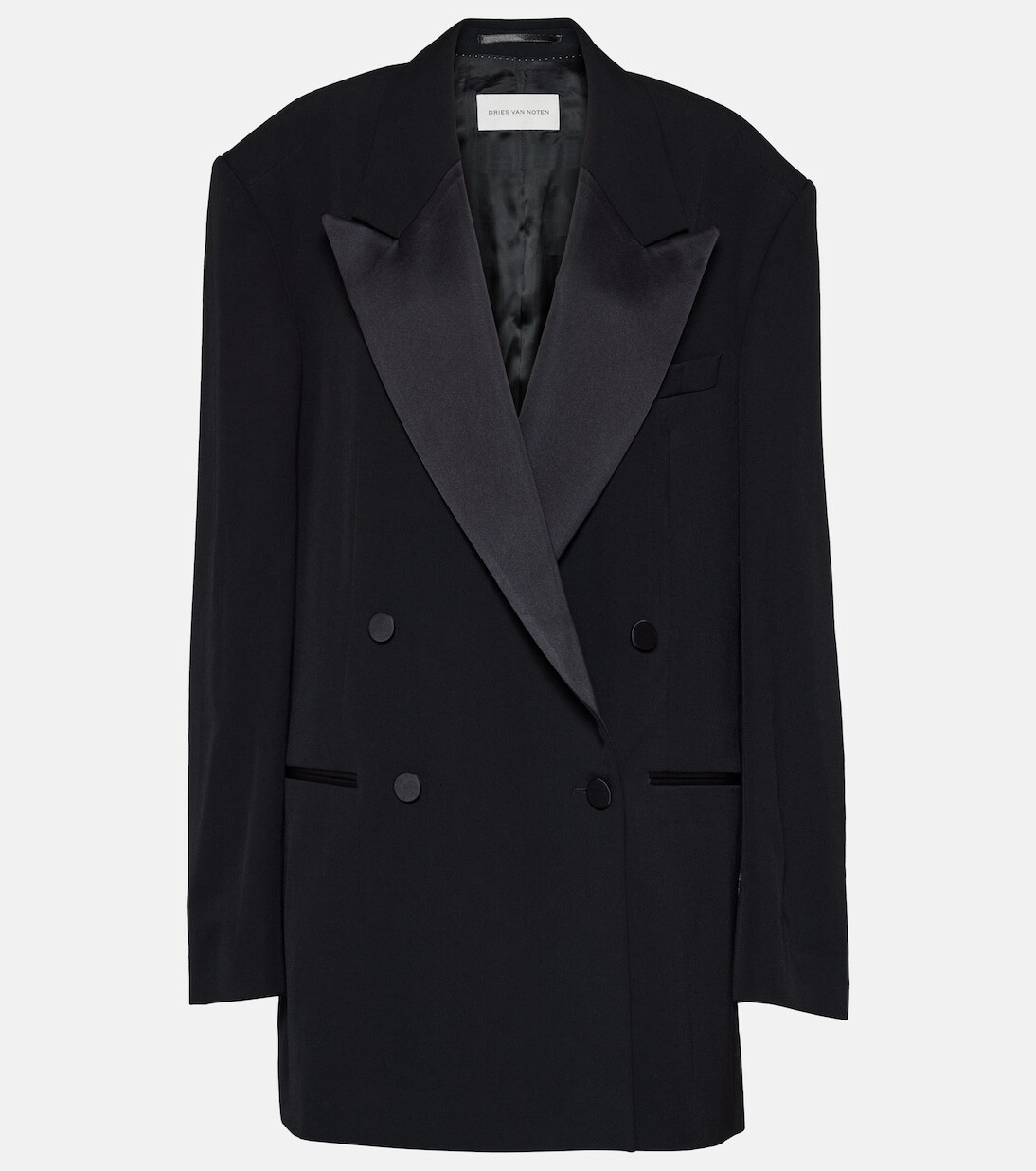 

Пиджак-смокинг из габардина из смеси шерсти и шелка Dries Van Noten, черный