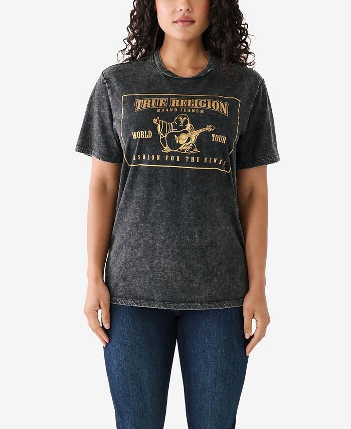 

Женская футболка с короткими рукавами, выстиранная кислотой True Religion, черный