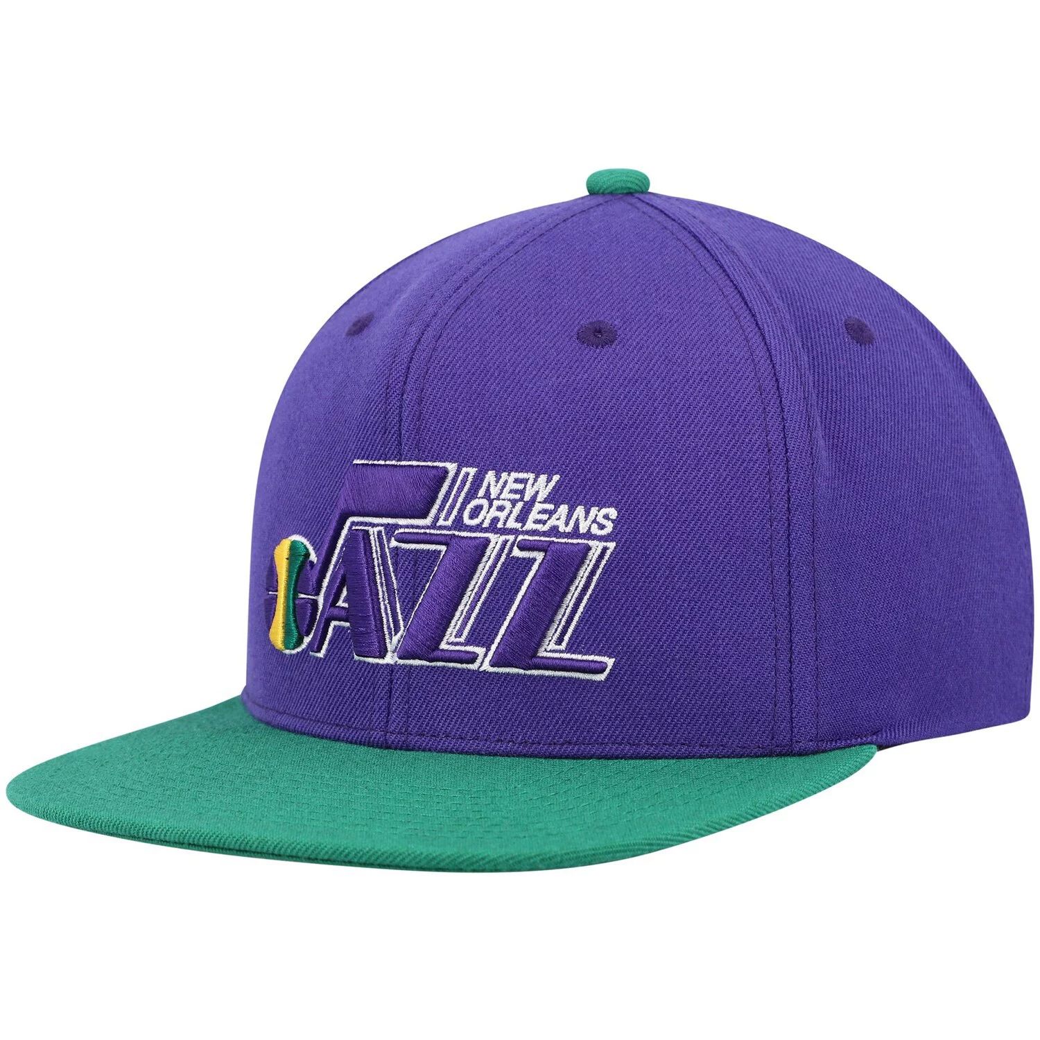 

Мужская двухцветная кепка Snapback 2.0 Mitchell & Ness фиолетового/зеленого цвета New Orleans Jazz Hardwood Classics Team