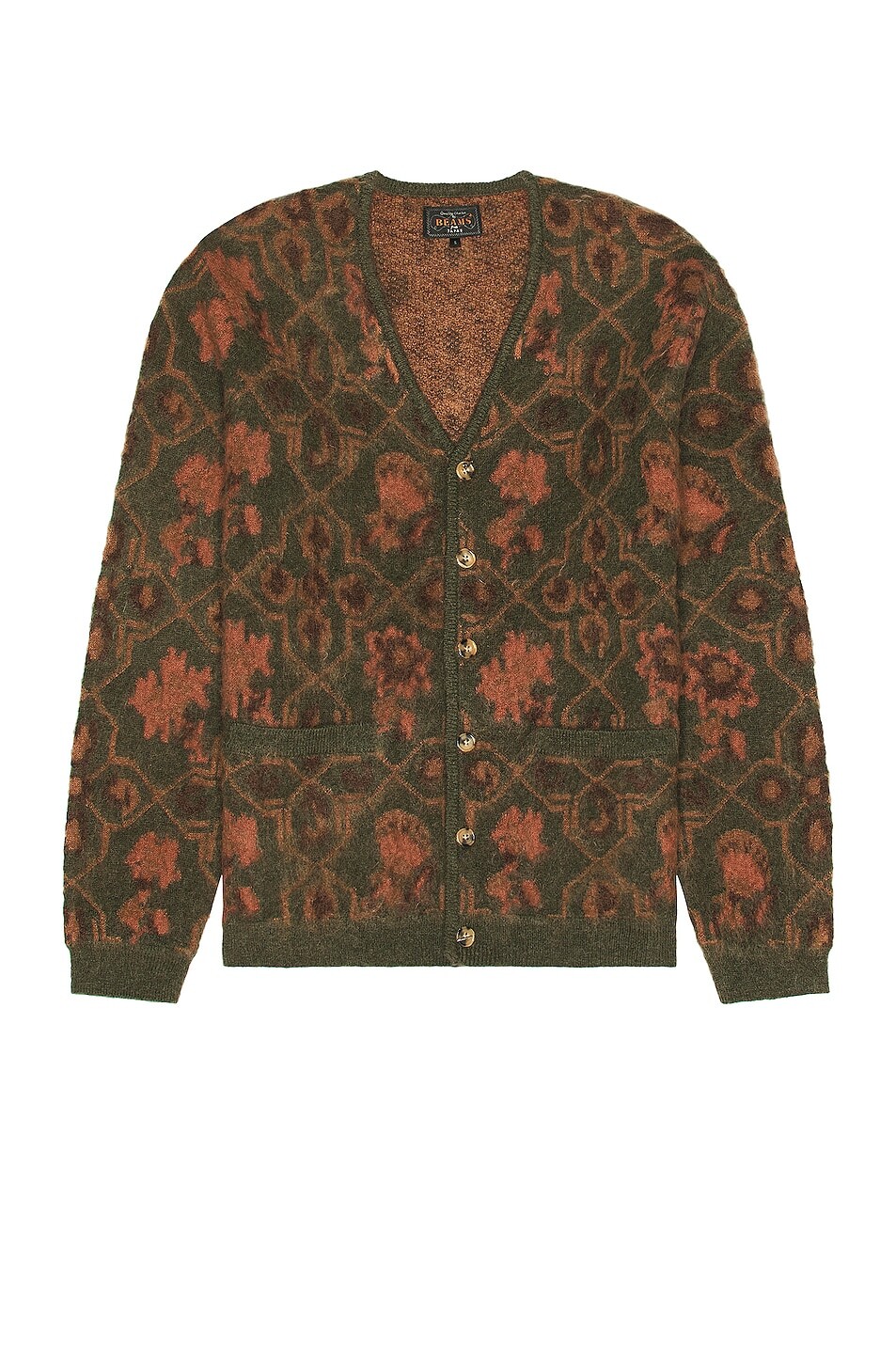 

Кардиган Beams Plus Botanical Pattern Jacquard, оливковый, Зеленый