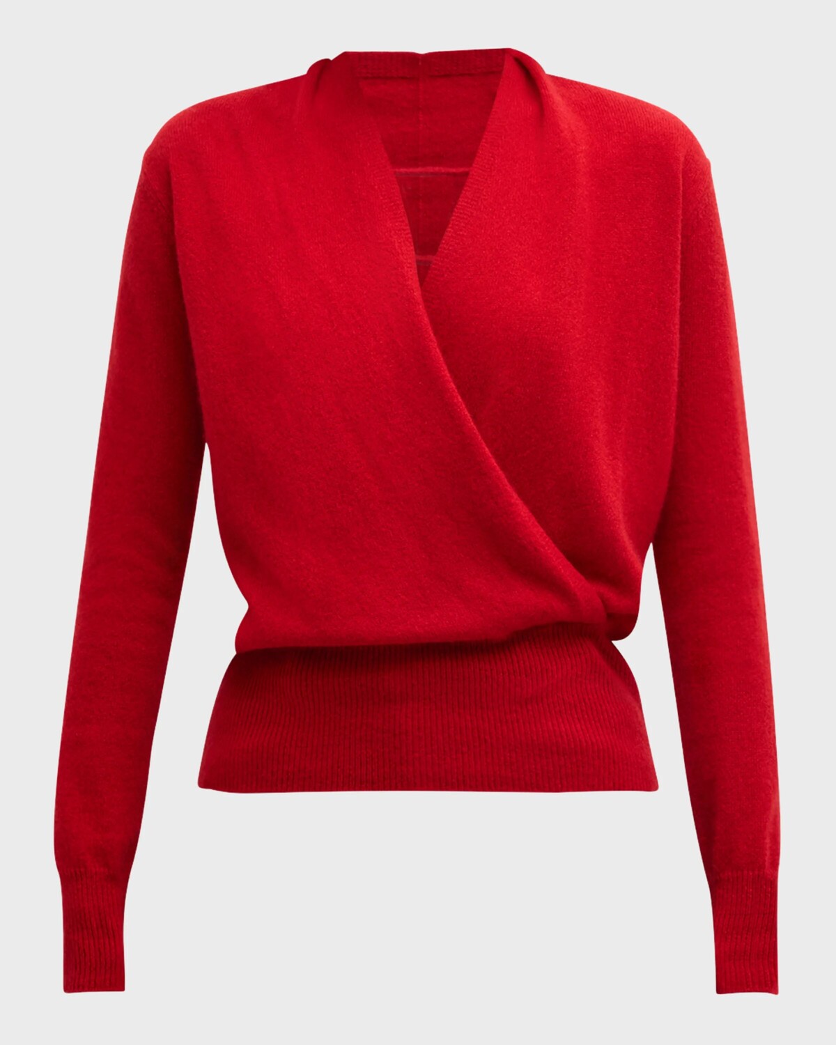 

Кашемировый свитер с запахом из искусственной кожи Neiman Marcus Cashmere Collection, красный