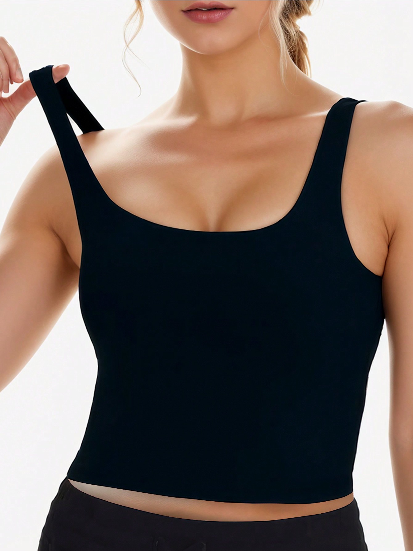 цена GEMCHO женский удлиненный спортивный бюстгальтер с квадратным вырезом для тренировок, черный