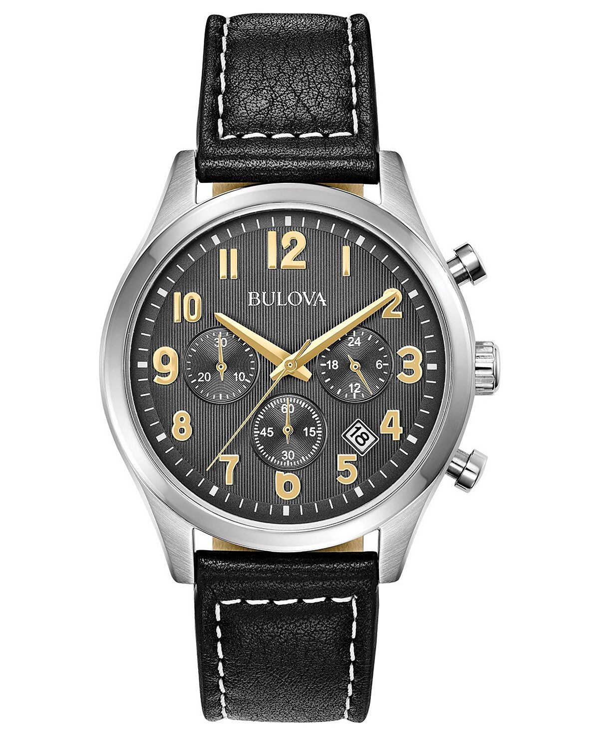 

Мужские классические часы с хронографом, черный кожаный ремешок, 41 мм Bulova