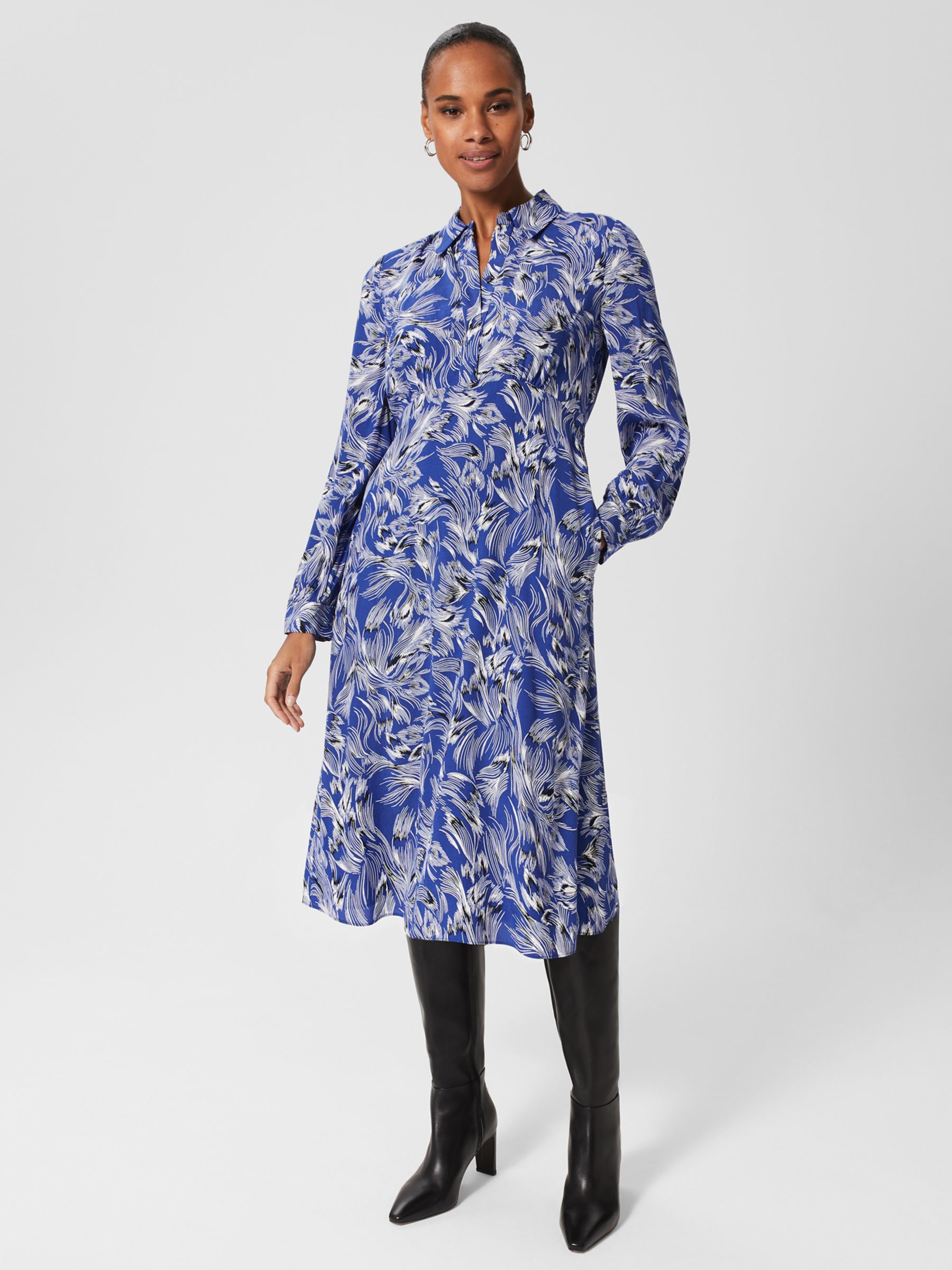 Hobbs Octavia Платье-рубашка с принтом перьев, Синий/Мульти