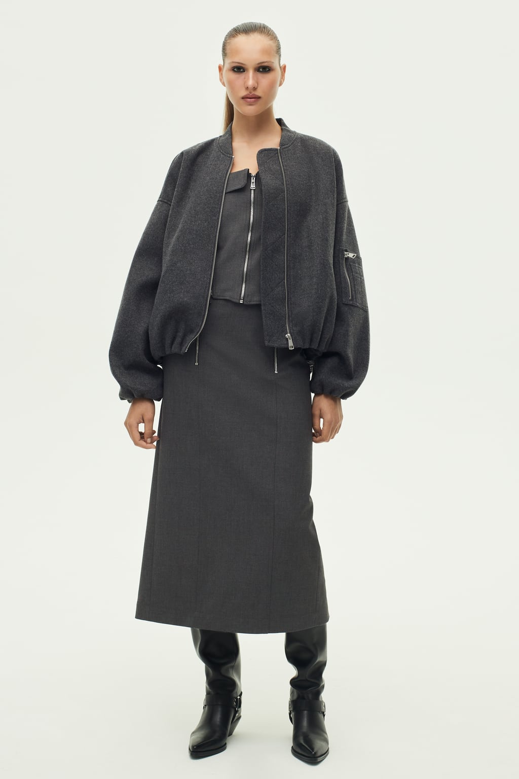 

Бомбер с карманами Коллекция Zw ZARA, серый