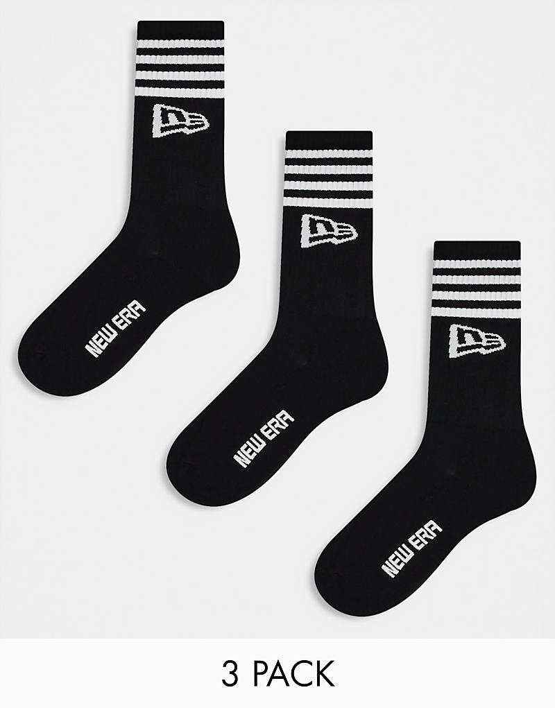 

Набор из трех черных носков New Era с полосками и логотипом
