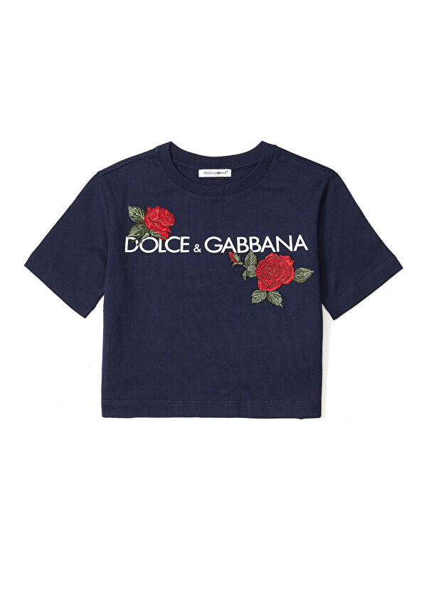 

Темно-синяя футболка для девочек с нашивками Dolce&Gabbana