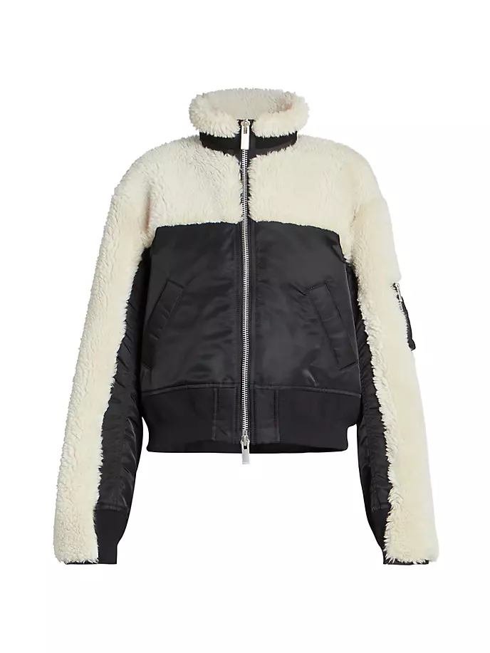 

Куртка из искусственной овчины и атласа Sacai, черный