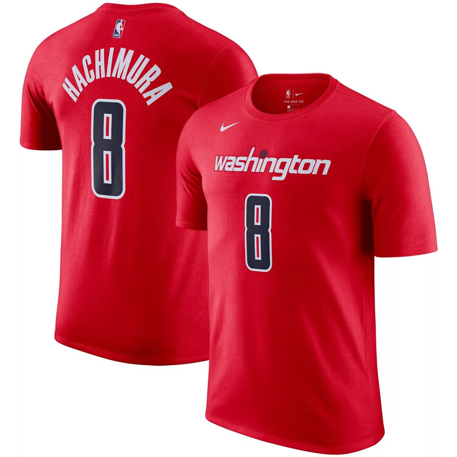 

Мужская красная футболка с именем и номером Rui Hachimura Washington Wizards Nike