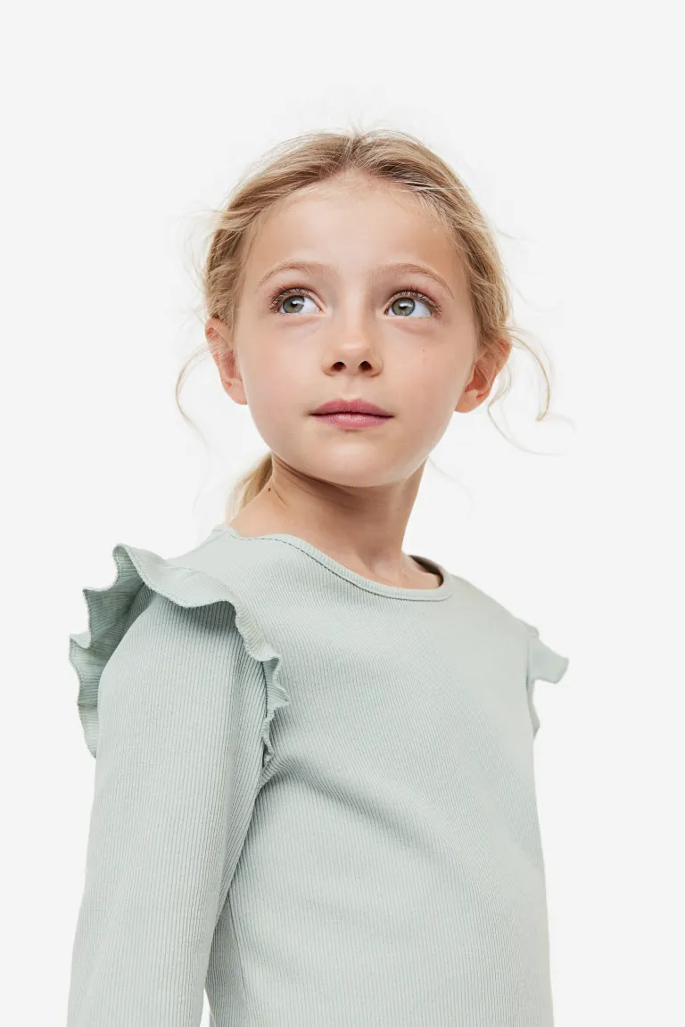 Рубчатая блузка с рюшами H&M, зеленый