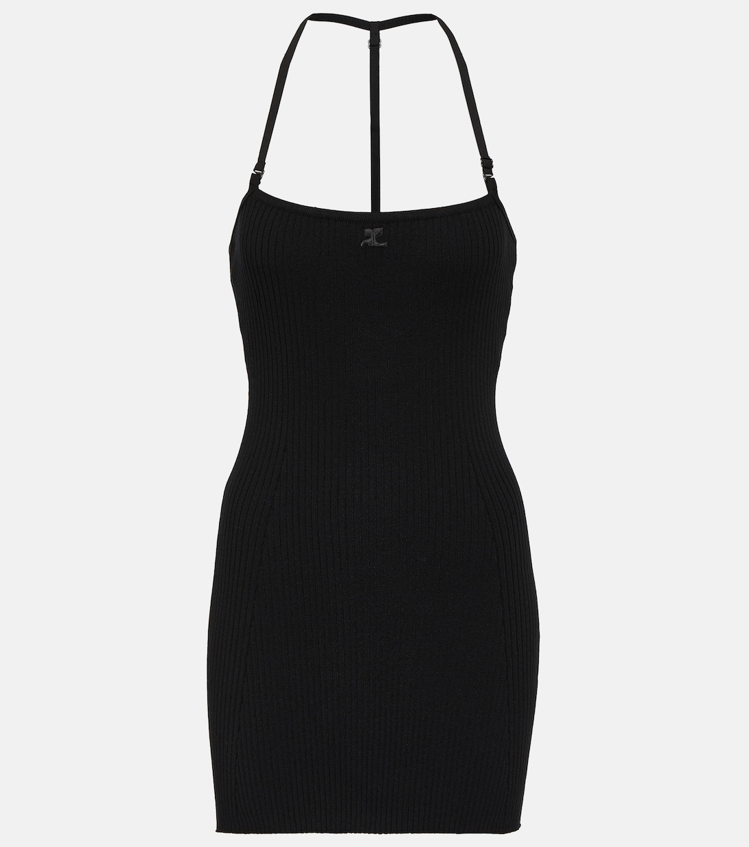 цена Мини-платье рельефной вязки Courrèges, черный