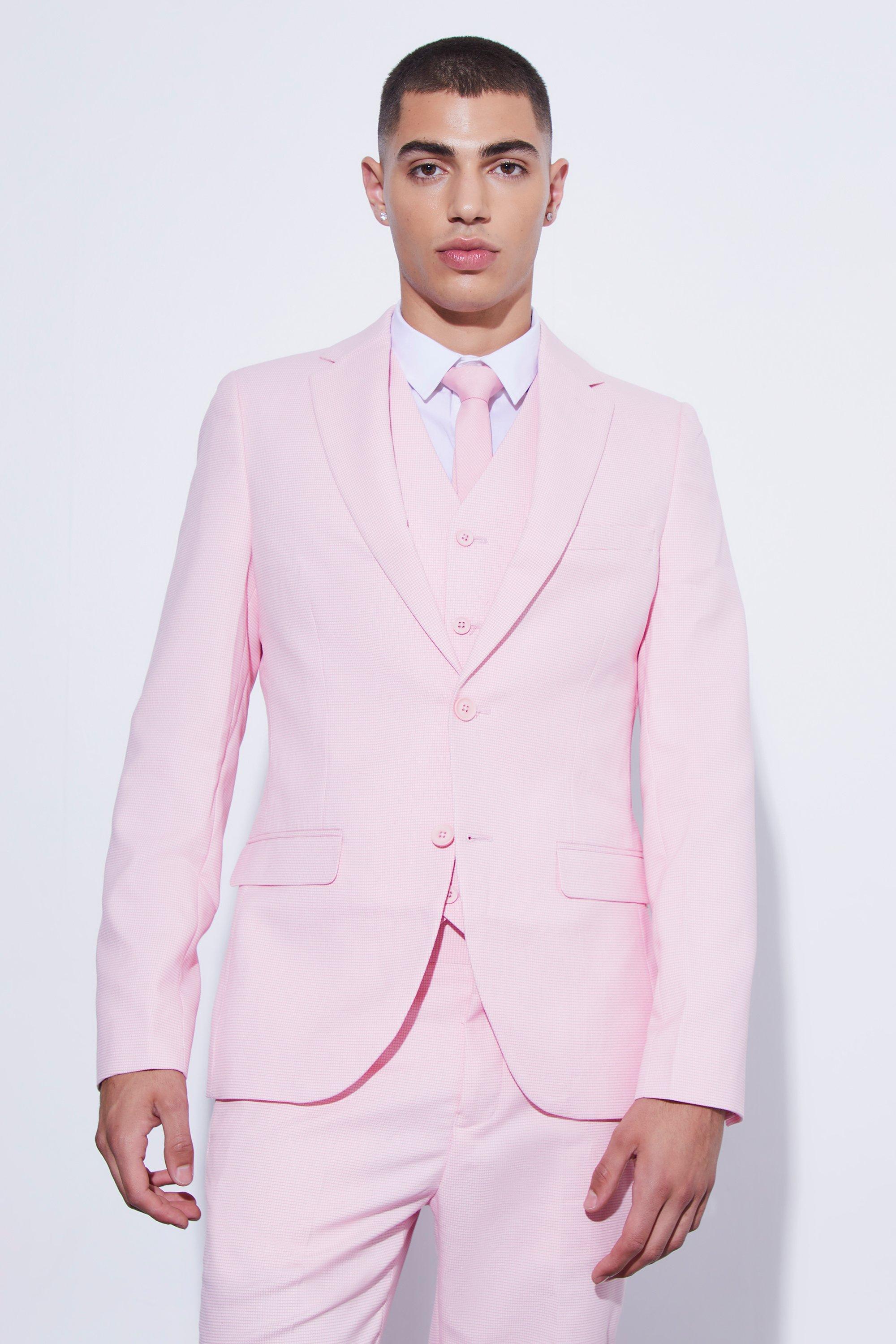 Узкая костюмная куртка с микротекстурой Boohoo, розовый