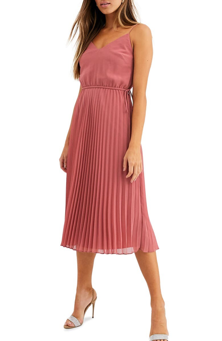 

Плиссированное шифоновое платье-миди ASOS DESIGN, розовый