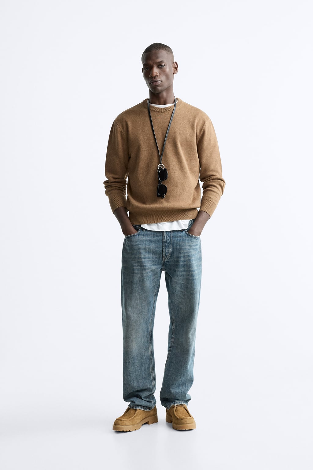 

Текстурированный хлопковый свитер ZARA, карамельный