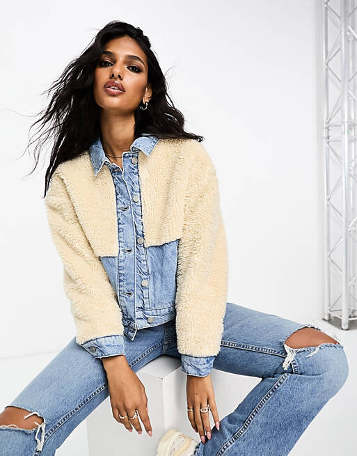 

Голубая джинсовая куртка с отделкой борг ASOS DESIGN, Синий