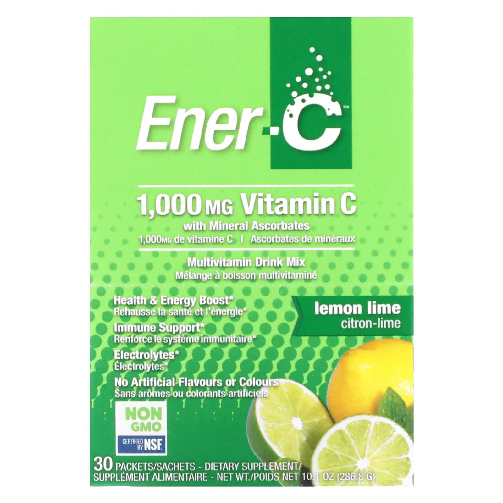 Ener-C Витамин C шипучий растворимый порошок для напитка со вкусом лимона и лайма 30 пакетиков 10,1 унции (285,6 г) ener c витамин c смесь для приготовления мультивитаминного напитка со вкусом малины 30 пакетиков 277 г 9 8 унции