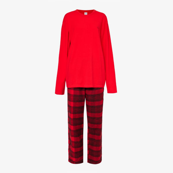 цена Пижамный комплект из хлопка с длинными рукавами и клетчатым принтом Calvin Klein, цвет grad chck rouge blk grd
