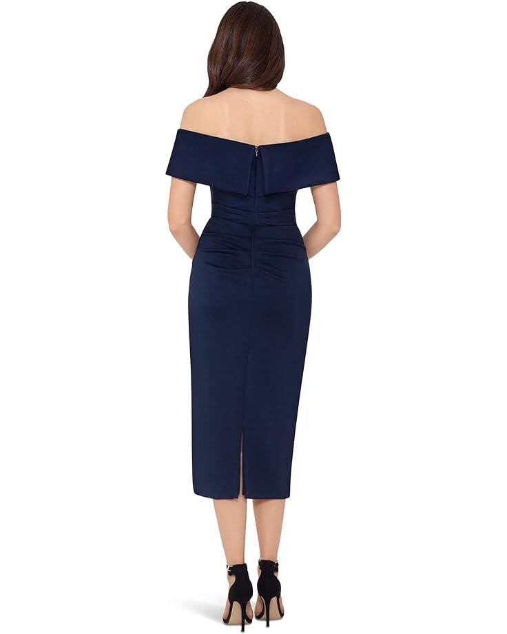 

Платье XSCAPE Scuba Crepe Over-the-Shoulder Side Ruched Dress, цвет Midnight