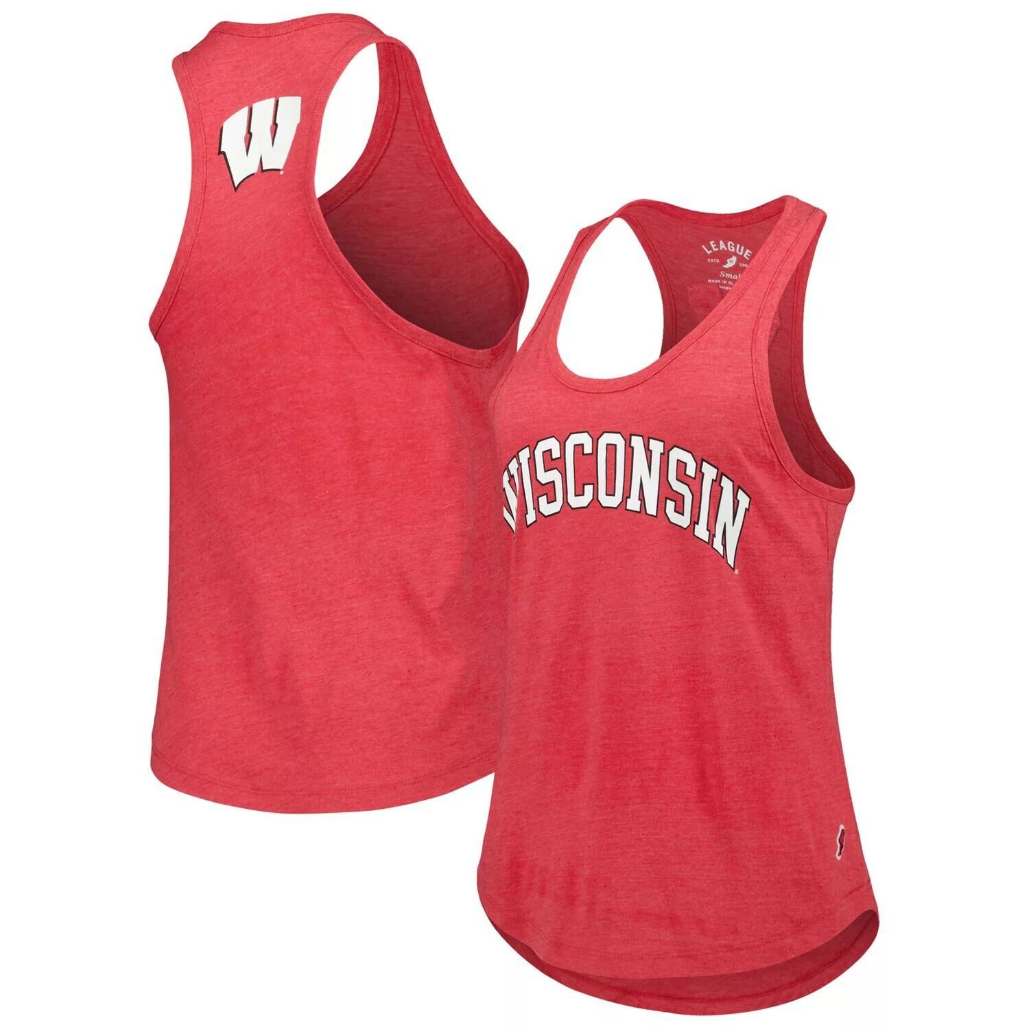 

Женская студенческая одежда Heather Red Wisconsin Badgers Two-Hit Intramural Майка Tri-Blend с овальным вырезом и открытой спиной