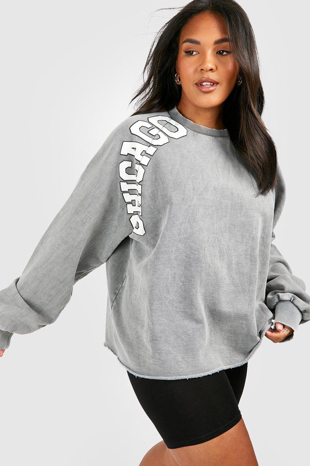

Свитшот plus chicago acid wash Boohoo, угольный