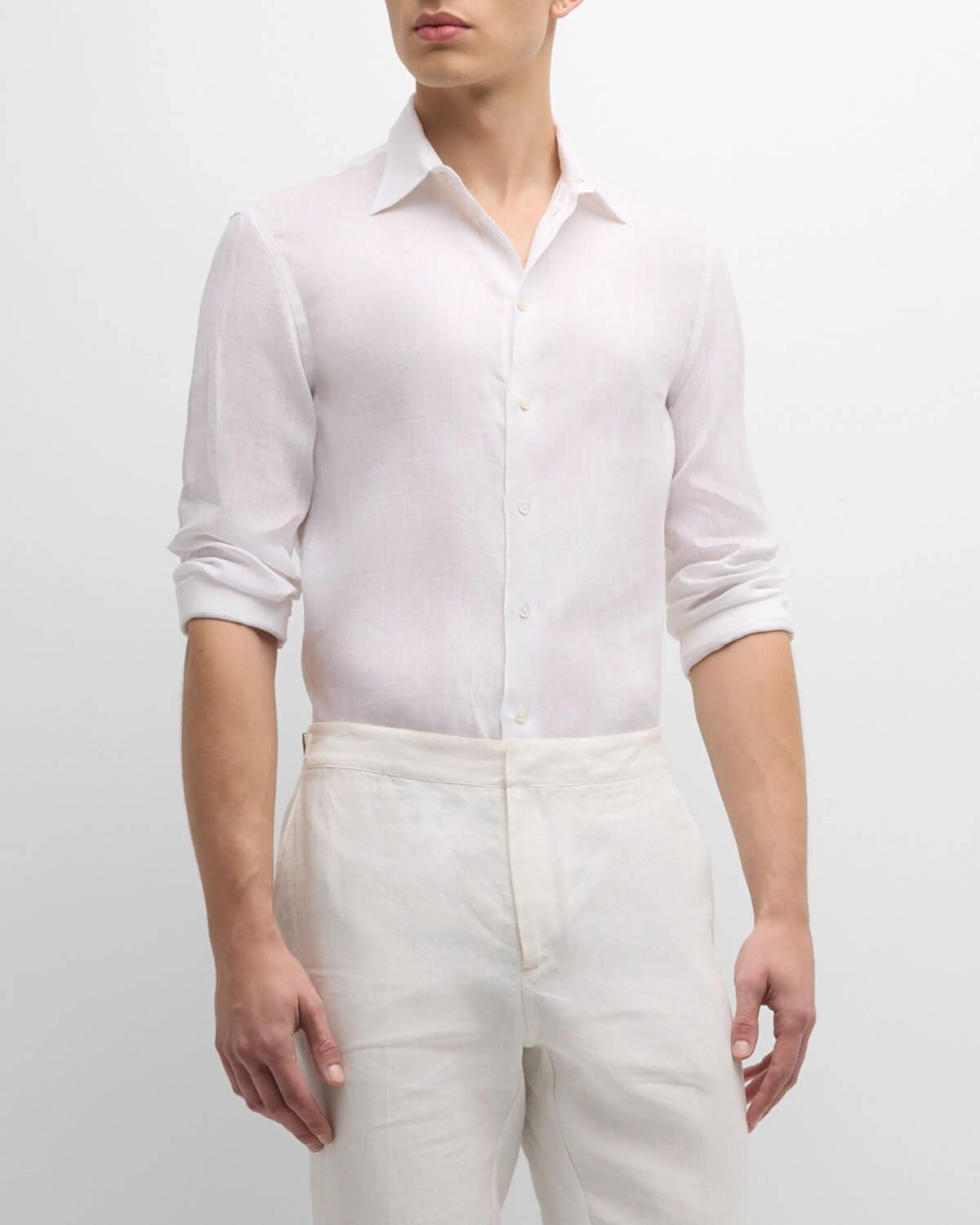

Мужская льняная спортивная рубашка Emporio Armani, цвет White