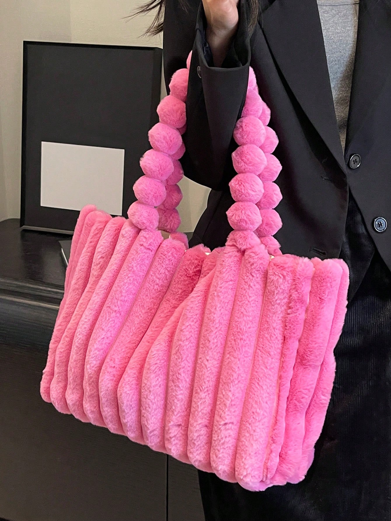 Плюшевая большая сумка большой емкости, ярко-розовый sanrio плюшевая сумка kawaii kuromi melody cinnamoroll плюшевая сумка мультфильм переворачиваемая двухсторонняя сумка детская милая плюшевая сумка