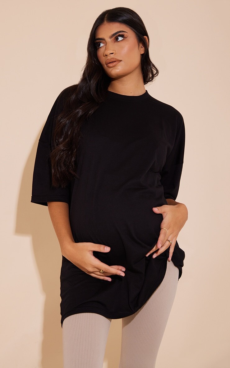 

PrettyLittleThing Черная хлопковая футболка оверсайз для беременных, Черный