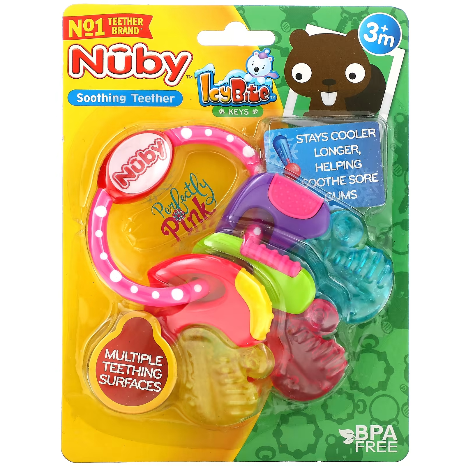 Прорезыватель успокаивающий Nuby IcyBite Keys для детей от 3 месяцев, розовый