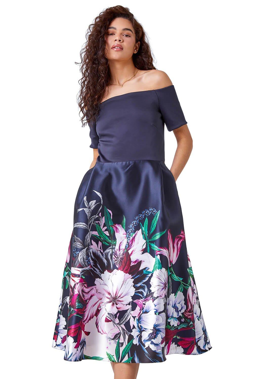 Расклешенное платье с цветочным принтом Bardot Roman, синий