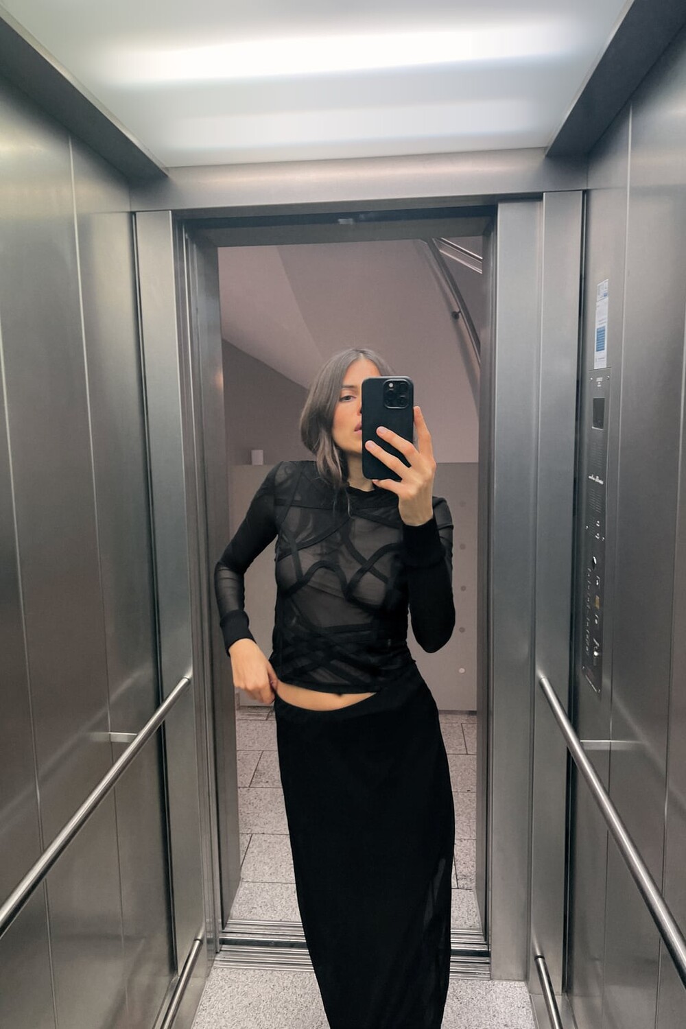 

Полупрозрачный вязаный топ ZARA, черный