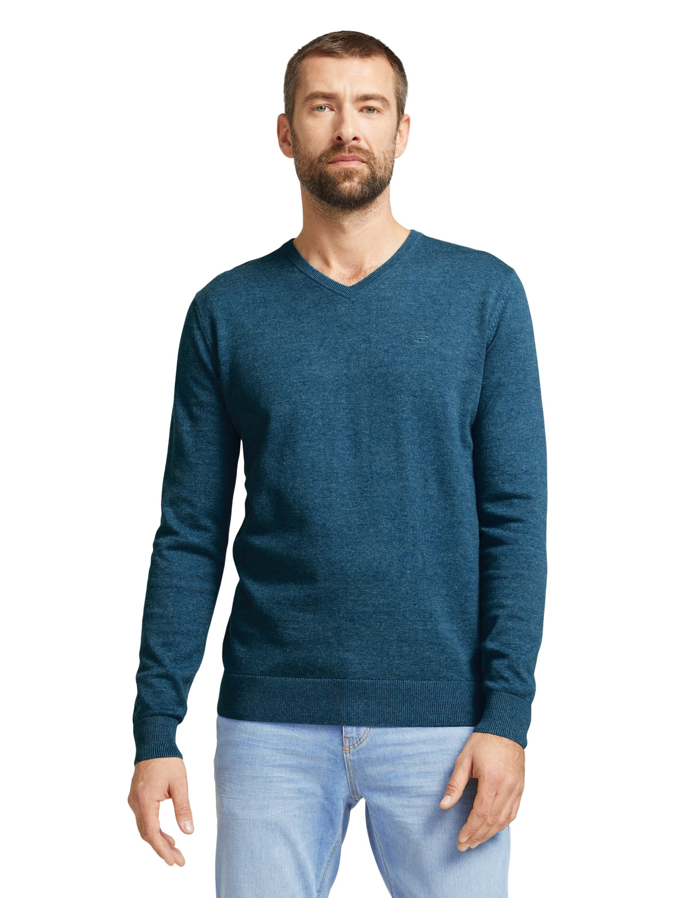 Пуловер Tom Tailor Feinstrick Langarm Basic Sweater V Neck Jumper, синий пуловер tom tailor dünner feinstrick basic v ausschnitt sweater коричневый
