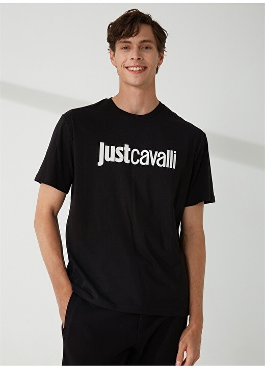 

Черная мужская футболка с круглым вырезом Just Cavalli, Черный