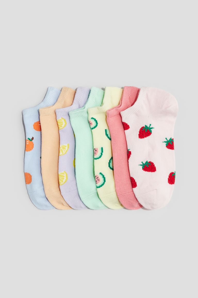 детские носки для девочки 31 33рр комплект из 4 пар светло зеленый зеленый оранжевый розовый неон Упаковка из 7 носков-кроссовок H&M, розовый