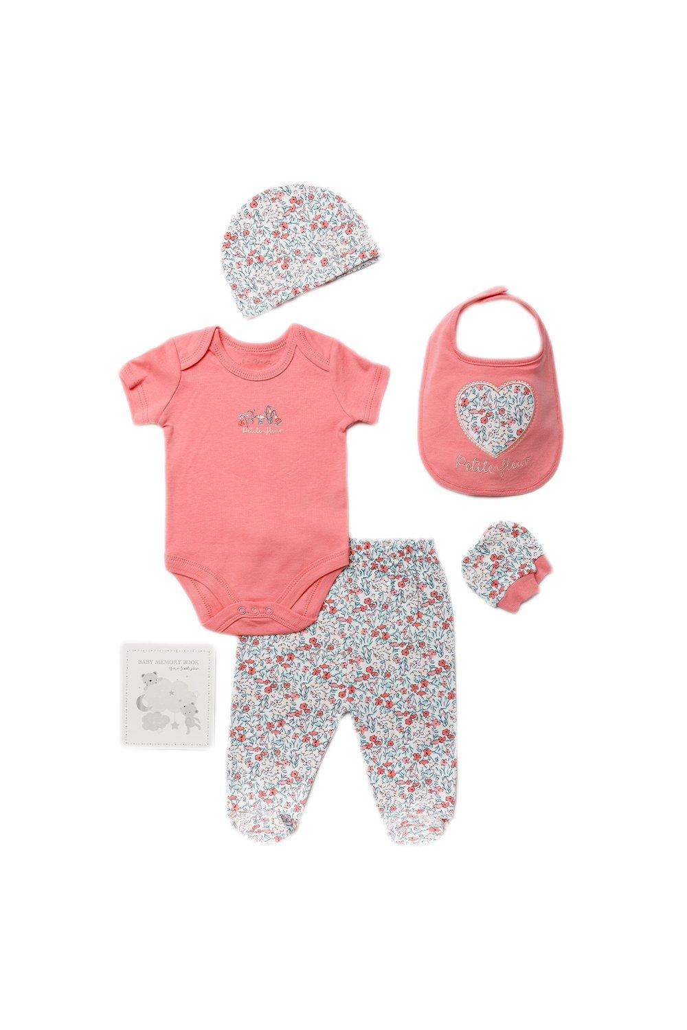 Хлопковый подарочный набор из 6 предметов с цветочным принтом для ребенка Rock a Bye Baby, розовый