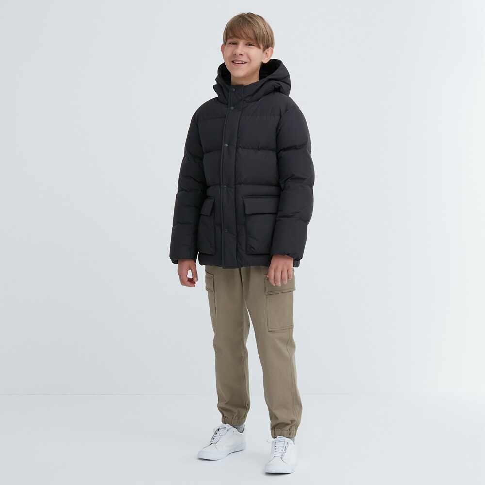 

Uniqlo детская одежда для мальчиков и девочек, пуховик с капюшоном, теплая зимняя куртка-пуховик