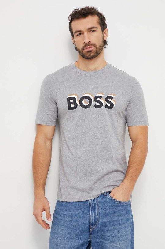 Хлопковая футболка BOSS Boss, серый
