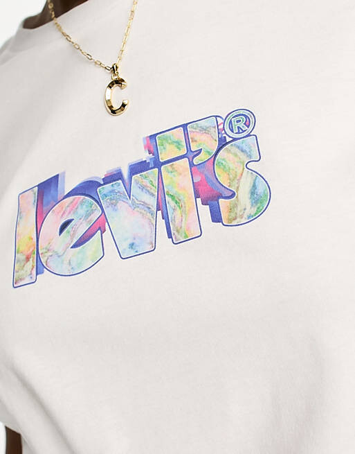 

Белая идеальная футболка с мраморным логотипом Levi's, Белый