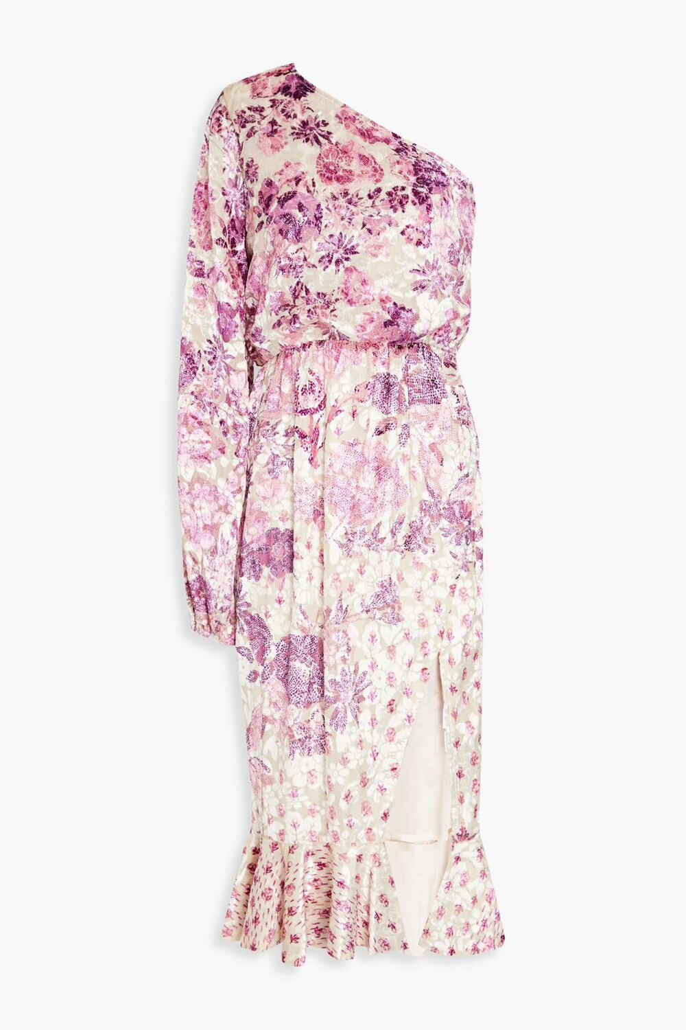 

Платье миди Suki из бархата деворе с одним рукавом металлик Hemant & Nandita, цвет Off-white