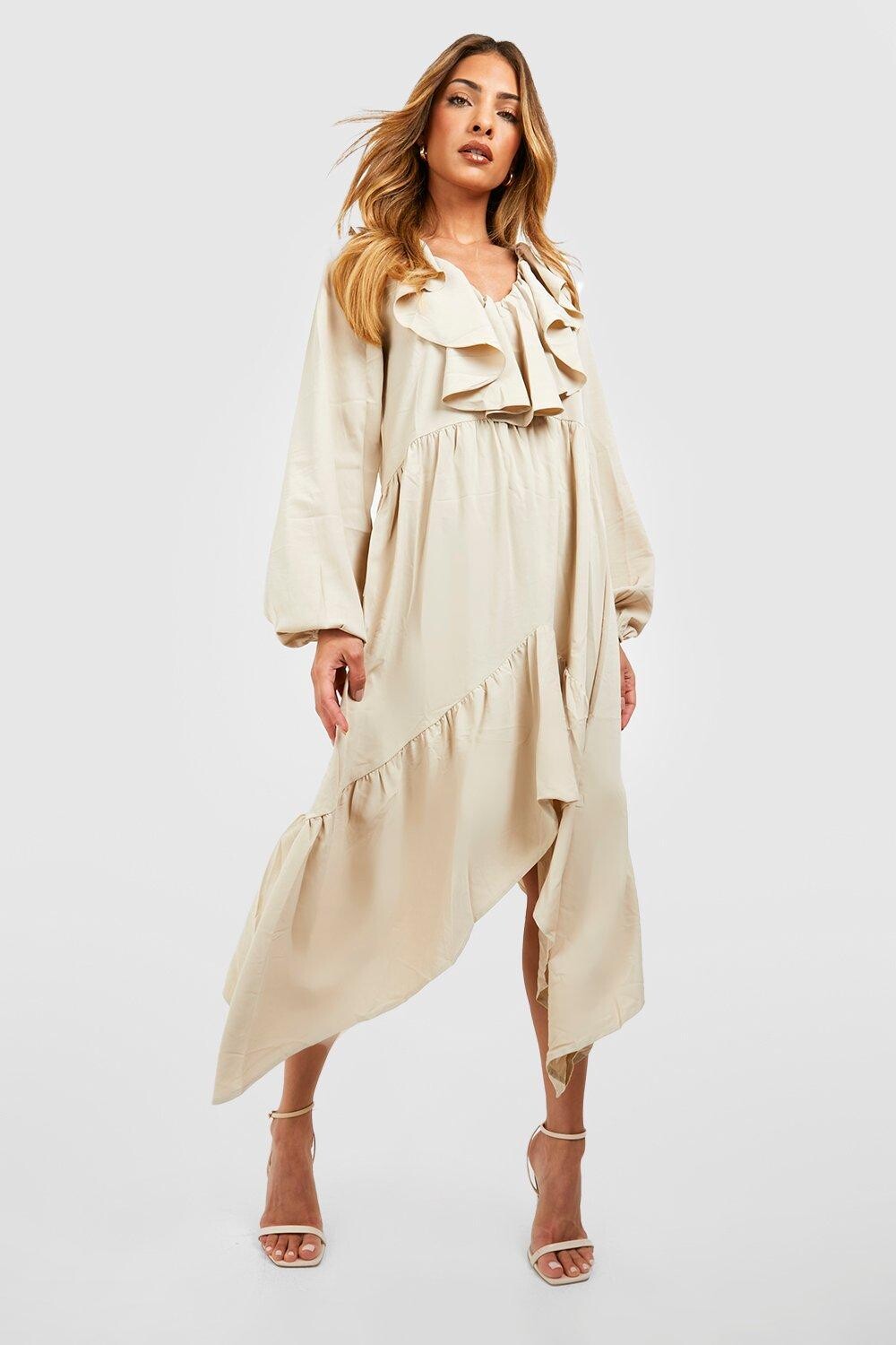 

Платье миди с рюшами Boohoo, серый