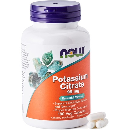 калий now potassium citrate 99 мг в капсулах 180 шт Капсулы цитрата калия 99 мг, 180 шт., Now Foods