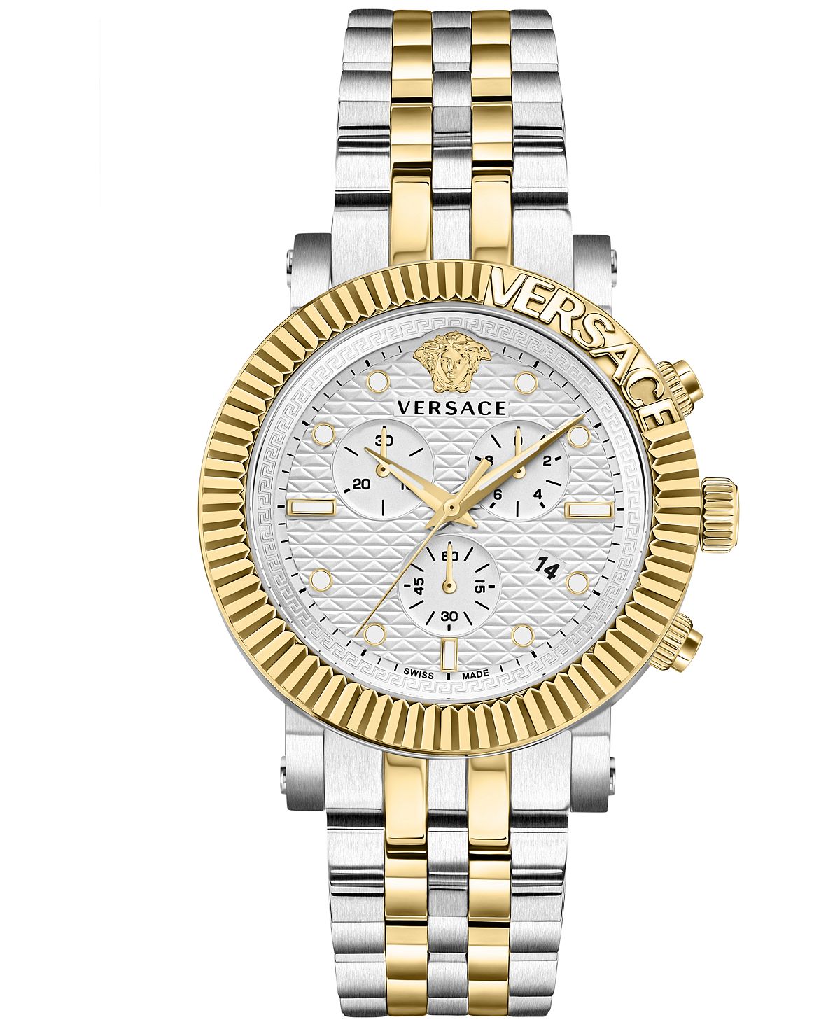 цена Мужские швейцарские часы с хронографом V-Chrono, двухцветный браслет, 45 мм Versace