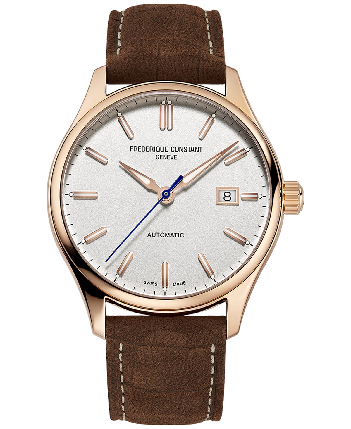 цена Мужские швейцарские автоматические часы с классическим индексом коричневого кожаного ремешка 40 мм Frederique Constant