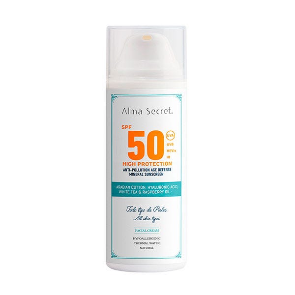 Минеральный солнцезащитный крем для лица против загрязнений Spf50 50 мл Alma Secret