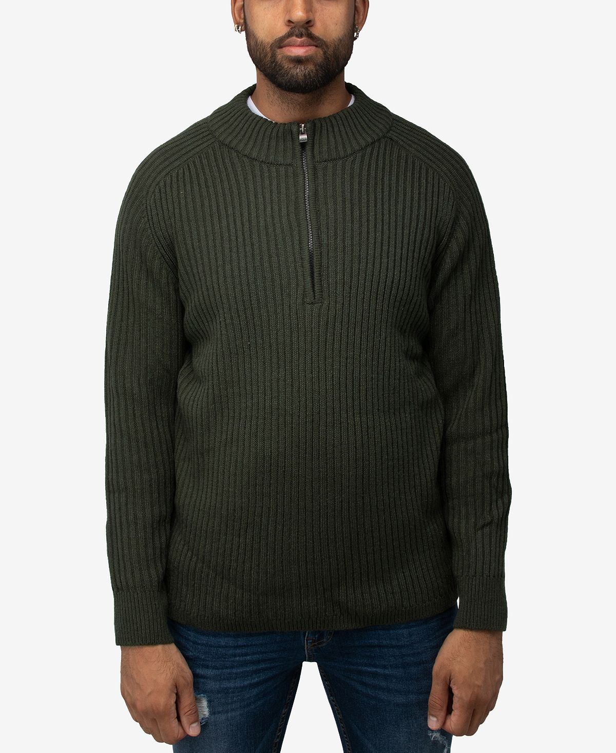 Мужской свитер в рубчик с воротником-стойкой и молнией на четверть X-Ray пуловер с воротником стойкой xxl каштановый