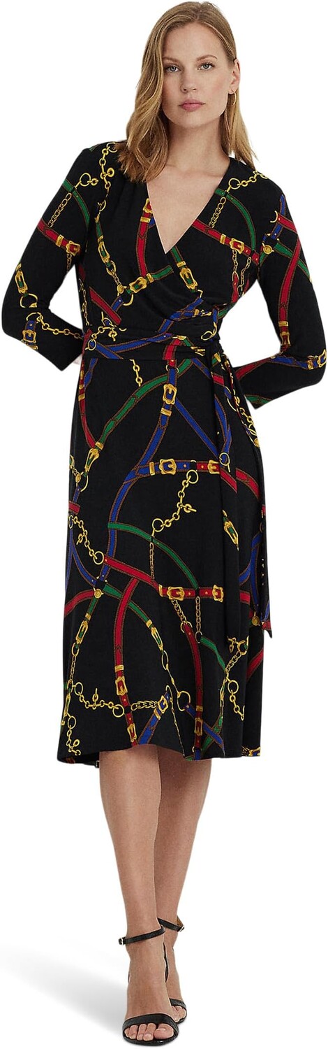 

Трикотажное платье с поясом и принтом LAUREN Ralph Lauren, цвет Black/Blue Multi