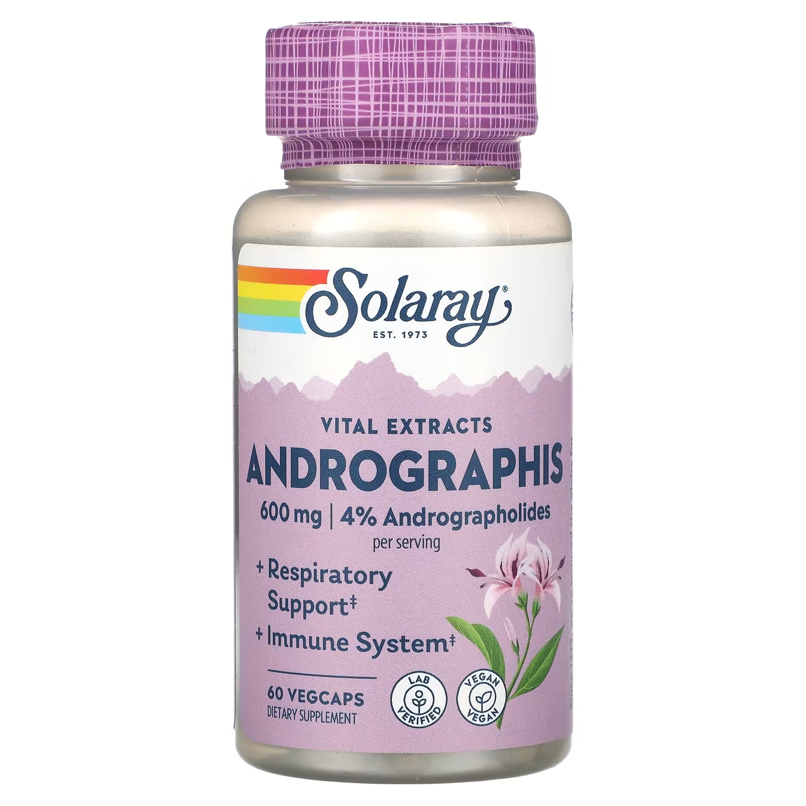 Solaray Vital Extracts Andrographis 600 мг 60 растительных капсул (300 мг на капсулу) solaray vital extracts hawthorn 300 мг 60 vegcaps