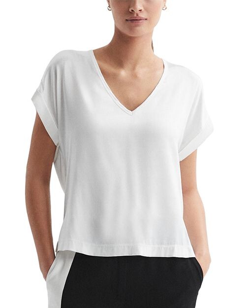 

Шелковая футболка Наталья с V-образным вырезом спереди REISS, цвет Ivory/Cream