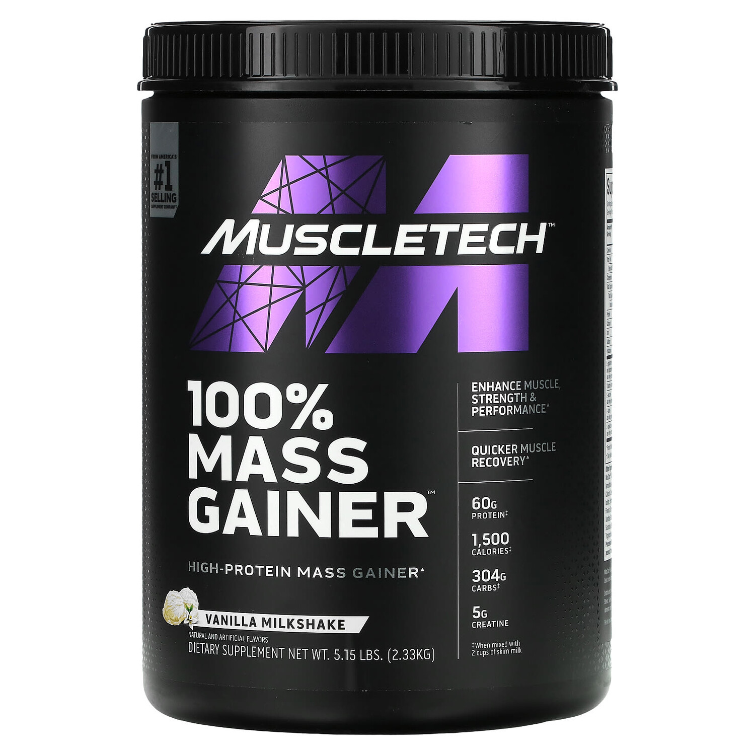 

100% Mass Gainer, ванильный молочный коктейль, 2,33 кг (5,15 фунта), MuscleTech