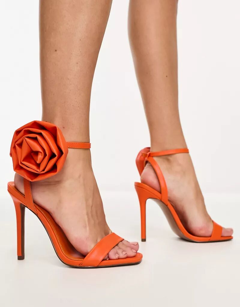 Оранжевые босоножки на минимальном каблуке с цветочным декором ASOS Neva