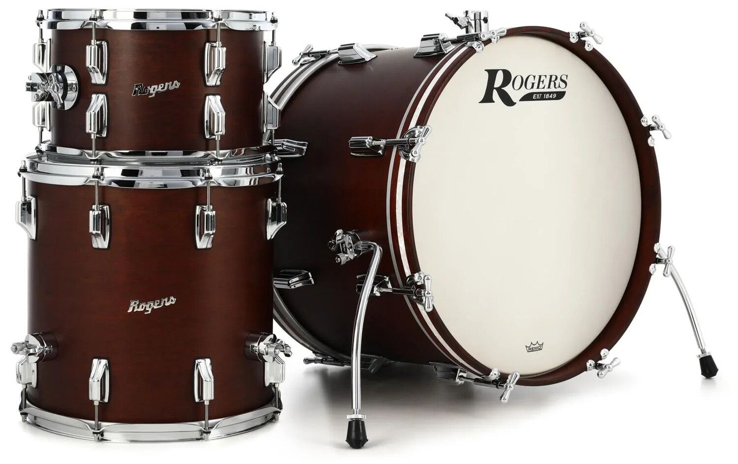 

Набор из трех предметов Rogers Drums Cleveland Shell — атласное темно-красное дерево с обручами с инкрустацией белым морским жемчугом